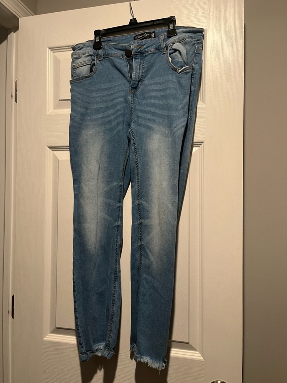 Light Blue Skinny Jeans with Frayed Hem - Unbranded